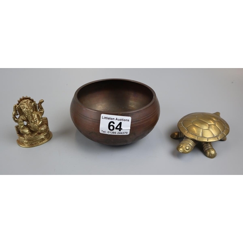 64 - Bronze bowl and collection of brass