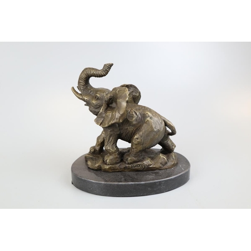 65 - Bronze elephant on marble base - Approx height 16cm