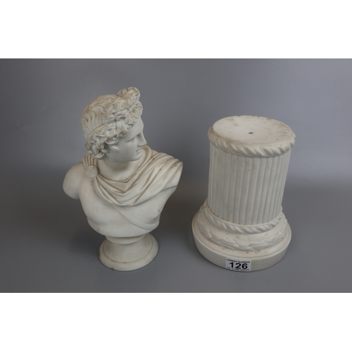 126 - Porcelain bust of Apollo on plinth - Approx height 46cm