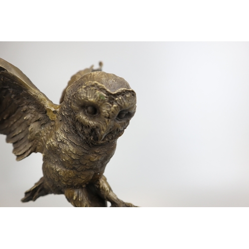 162 - Bronze owl on marble base - Approx height 30cm