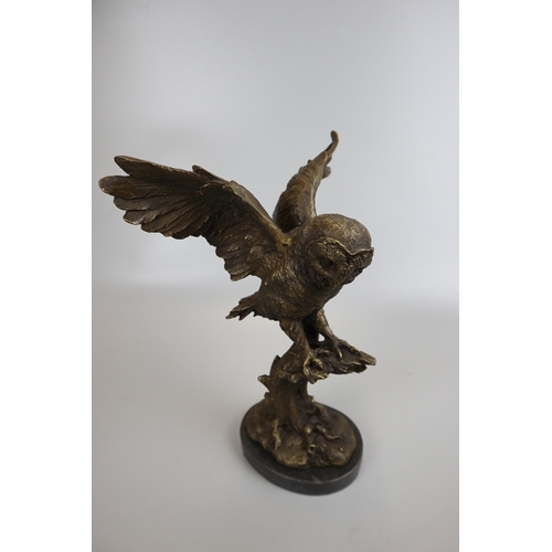 162 - Bronze owl on marble base - Approx height 30cm