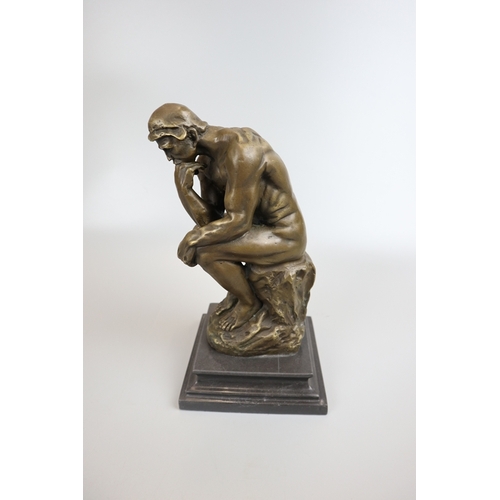 174 - Bronze Thinking Man on marble base - Approx height 25cm