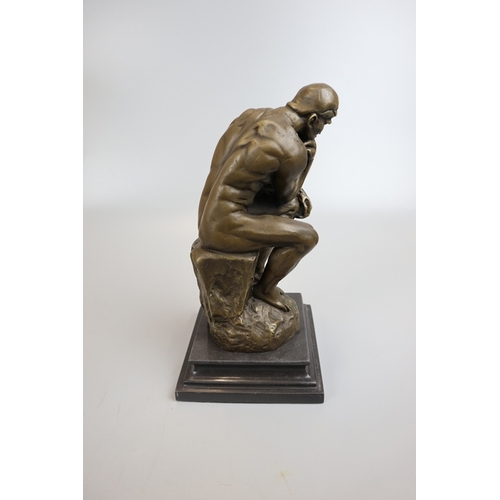 174 - Bronze Thinking Man on marble base - Approx height 25cm