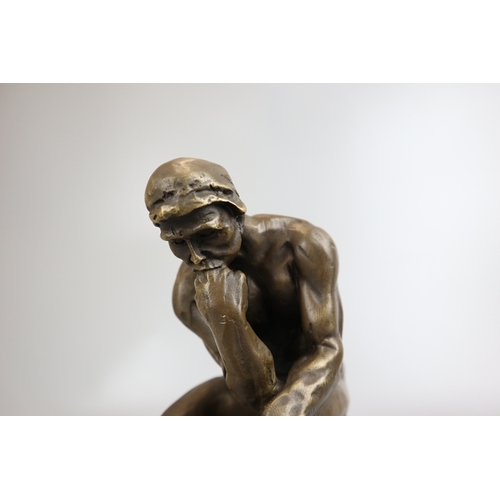 174 - Bronze Thinking Man on marble base - Approx height 25cm