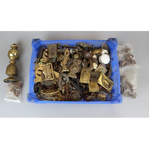 126 - Collection of brass door furniture, casters, ironmongery etc