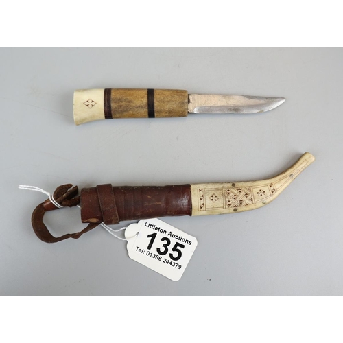 135 - Inuit knife with bone handle and sheath