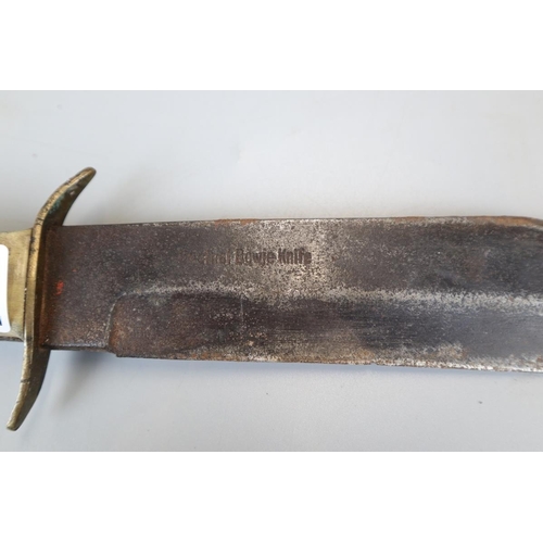 136 - Large original Bowie knife in sheath with horn handle