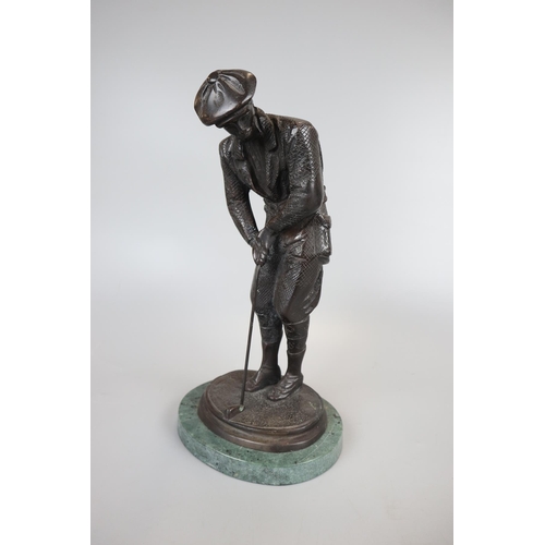 163 - Bronze figure of golfer on marble base - Approx height 30cm