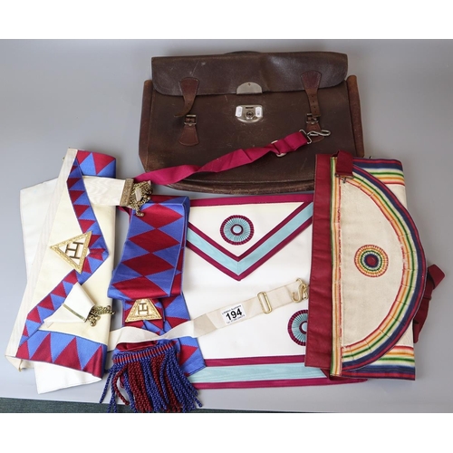 194 - Collection of Masonic regalia in leather case