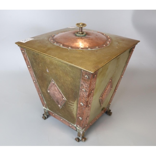 195 - Arts and Crafts brass and copper coal bucket