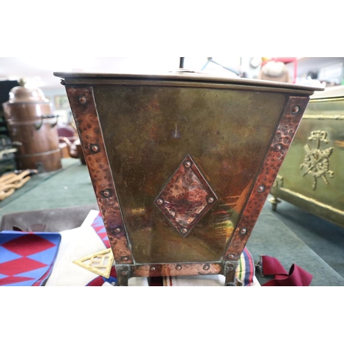 195 - Arts and Crafts brass and copper coal bucket