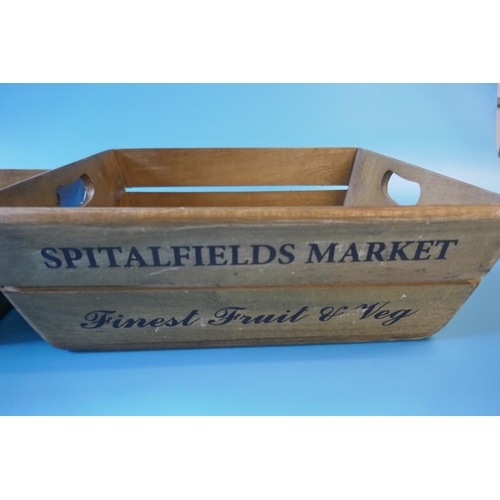 224 - 3 Graduated wooden advertising trugs - Spitalfields Market