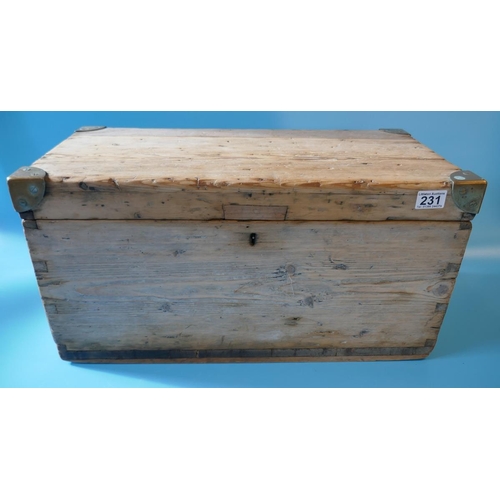 231 - Small antique pine brass bound trunk