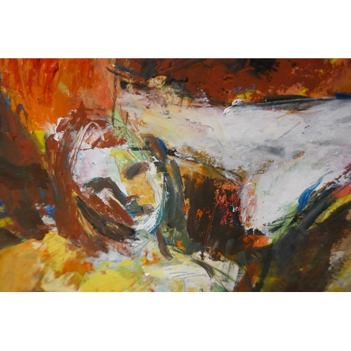 239 - Oil on paper of abstract couple - Approx IS: 56cm x 73cm