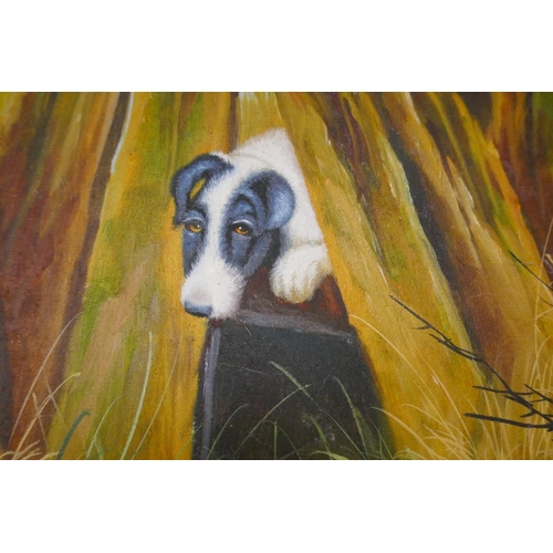 242 - Oil on canvas - Dogs chasing rabbit - Approx IS: 50cm x 60cm