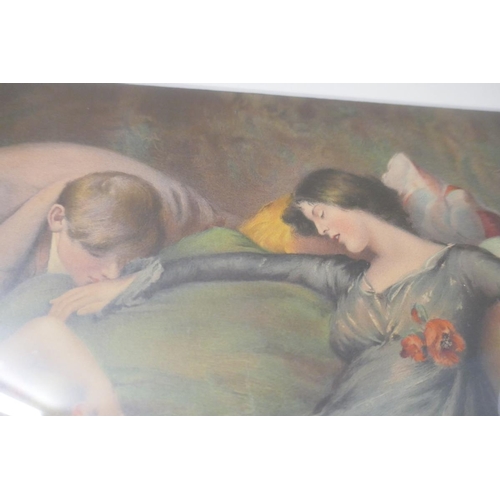 243 - Print of family on chaise lounge- Approx IS: 61cm x 33cm