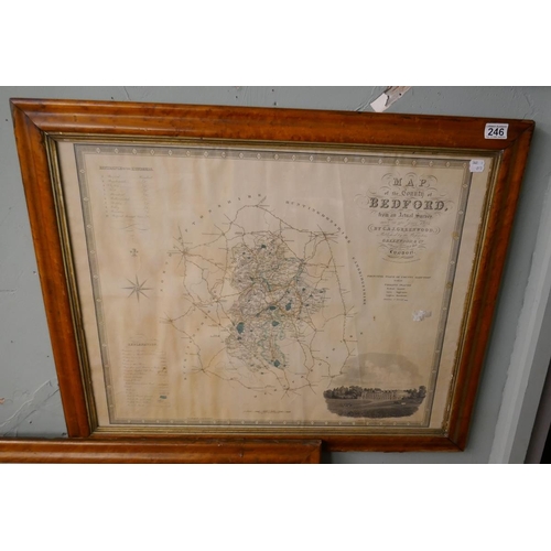 246 - Large framed map of Bedford - Approx IS: 72cm x 58cm