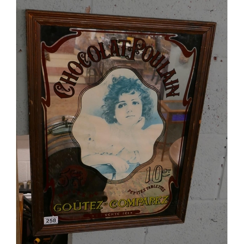 258 - Original advertising mirror - Chocolat Poulain - Approx IS: 39cm x 54cm