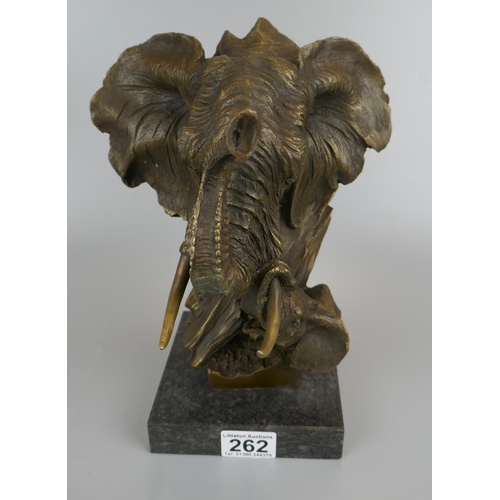 262 - Large bronze elephant on marble base - Approx height 29cm