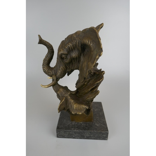 262 - Large bronze elephant on marble base - Approx height 29cm