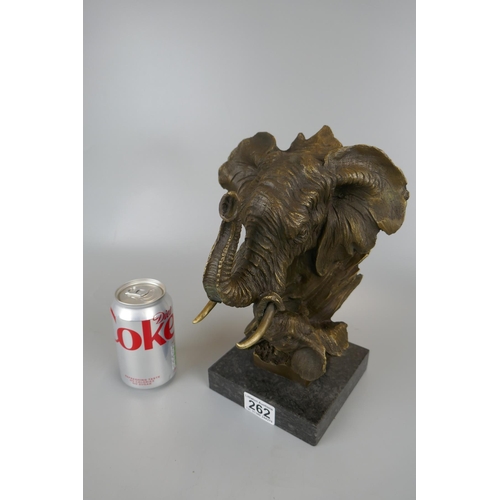 262 - Large bronze elephant on marble base - Approx height 29cm