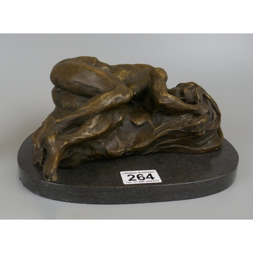 264 - Nude bronze laid down on marble base - Approx length 26cm