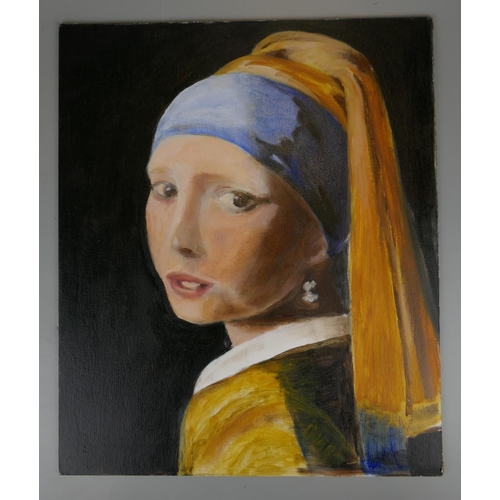 266 - Portrait - Girl with a Pearl Earring - Oil on board by Kath Bigland - Approx IS: 38cm x 46cm