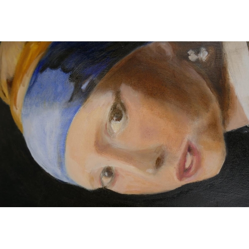 266 - Portrait - Girl with a Pearl Earring - Oil on board by Kath Bigland - Approx IS: 38cm x 46cm