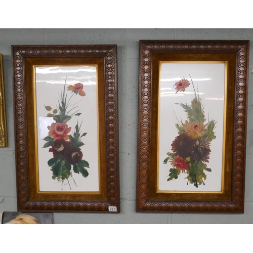 270 - Pair of Victorian oil on milk glass framed pictures - Approx IS: 29cm x 60cm