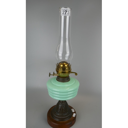 273 - Victorian oil lamp with light blue reservoir