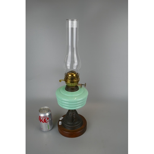 273 - Victorian oil lamp with light blue reservoir