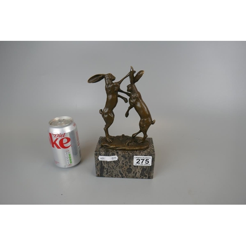 275 - Bronze boxing hares on marble - Approx height 24cm