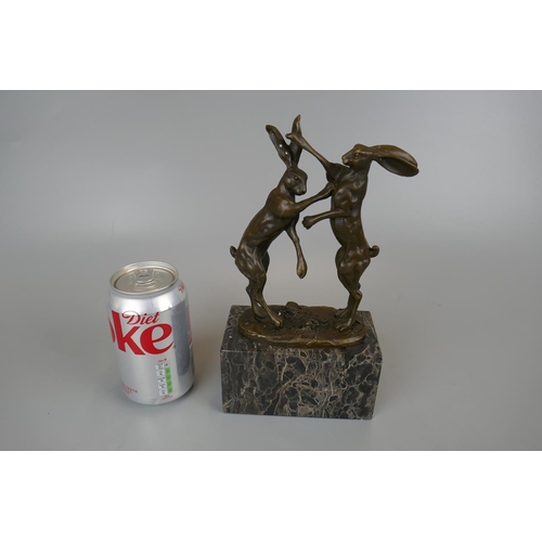 275 - Bronze boxing hares on marble - Approx height 24cm