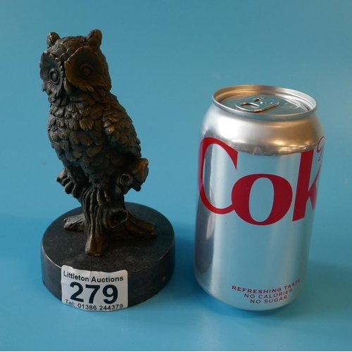 279 - Small owl bronze on marble base - Approx height 15cm