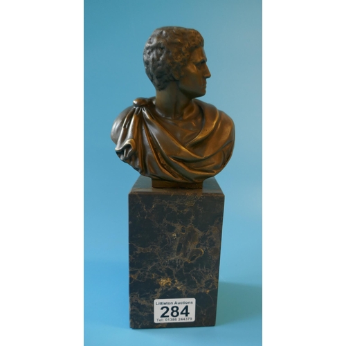 284 - Bronze Roman style bust on marble base - Approx height 27cm