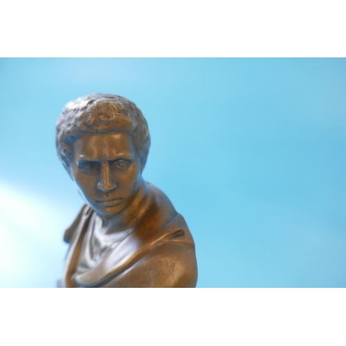 284 - Bronze Roman style bust on marble base - Approx height 27cm