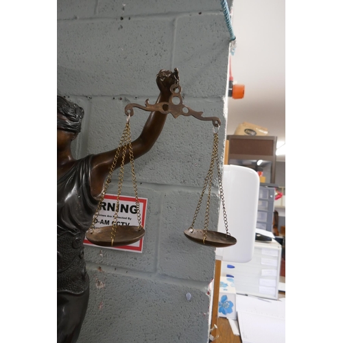 285 - Large bronze statue on marble plinth - Blind Justice - Approx overall height 177cm, statue height 92... 