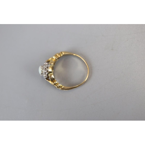 29 - 18ct gold diamond & opal cluster ring - Size O½