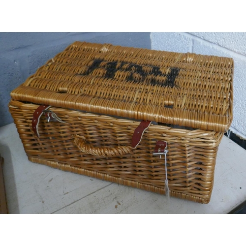 299 - Wicker picnic basket marked F&M