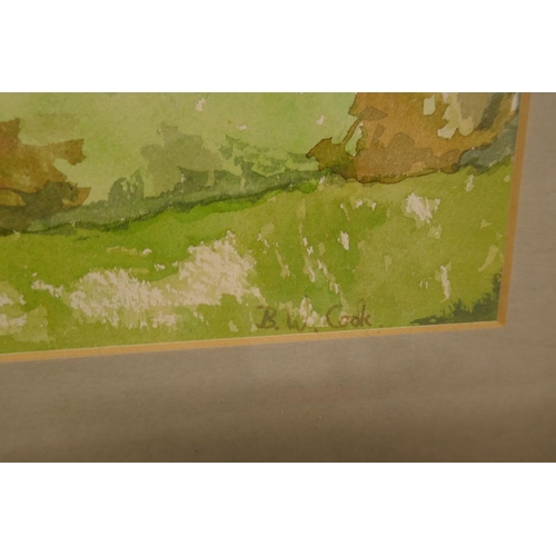 304 - Watercolour signed - B. W. Cook - Rural scene - Image size: 43cm x 28cm and Small water colour ... 