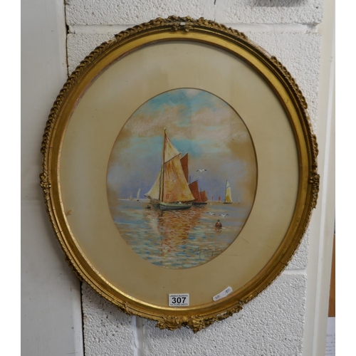 307 - Pastel - Maritime scene with sail boats - A. F. Armitage - Approx IS: 27cm x 33cm