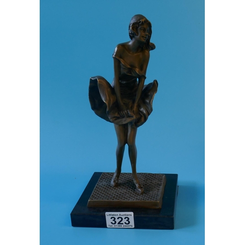 323 - Marilyn style bronze figure on marble base