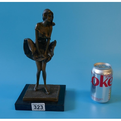 323 - Marilyn style bronze figure on marble base