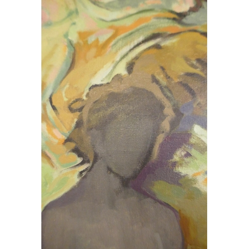 329 - Anthony Baynes Oil on canvas abstract scene with figure - Approx IS: 55cm x 45cm