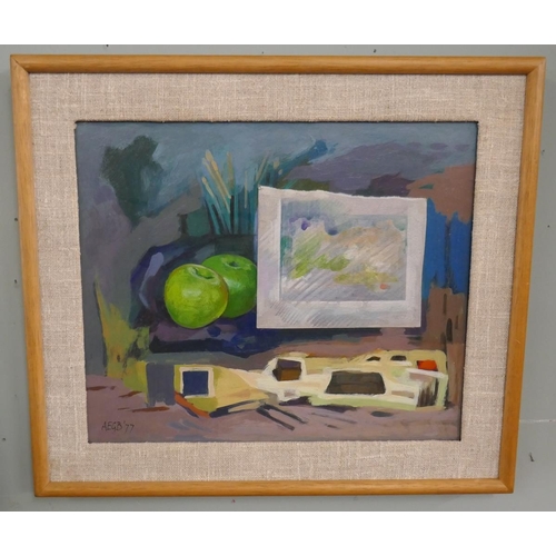 332 - Anthony Baynes oil on canvas abstract still life - Approx IS: 31cm x 26cm