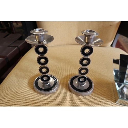 341 - Art Deco style mirror & candlesticks