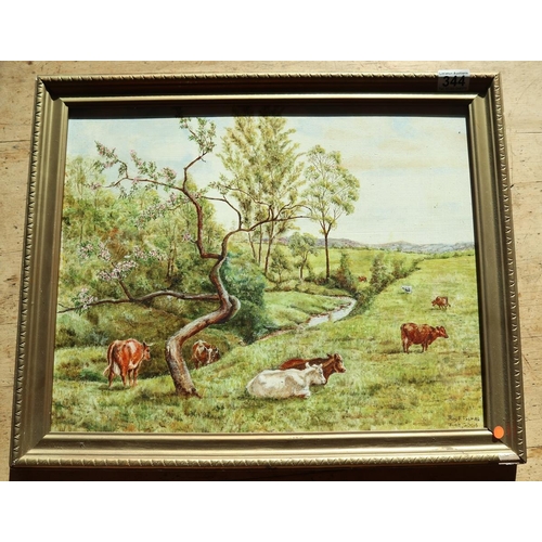 344 - Oil on board - Rural scene - Roy F Palmer