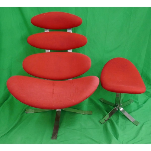 355 - Contemporary red chair with matching stool