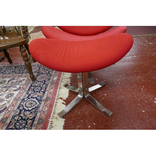 355 - Contemporary red chair with matching stool