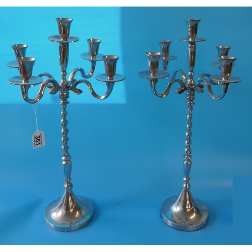 361 - Pair of 5 arm candelabras